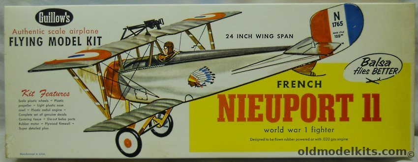 Guillows Nieuport 11 - 24 inch Wingspan for Free Flight or R/C Conversion, 203 plastic model kit